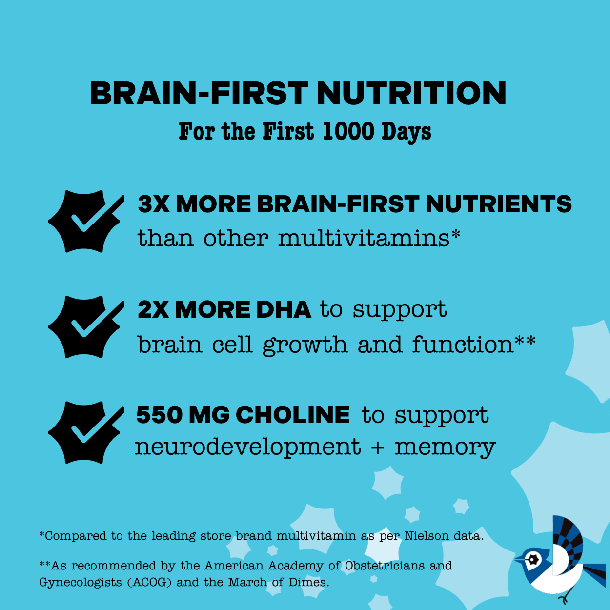 Advertisement for Brain-First Nutrition with key benefits for the first 1000 days