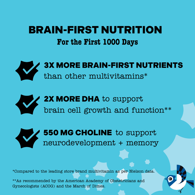 Advertisement for Brain-First Nutrition with key benefits for the first 1000 days