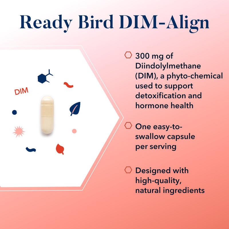 White pill labeled DIM-Align, designed to support estrogen metabolism and fertility goals.